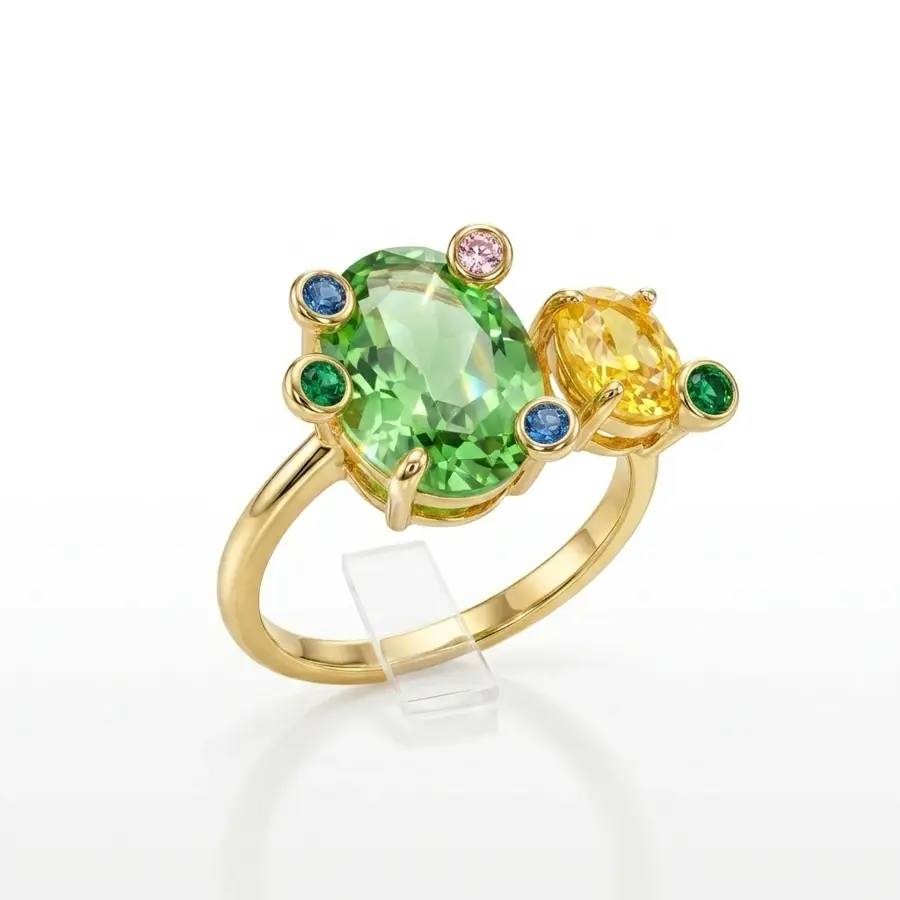 Bague ovale, réglable, métal doré
