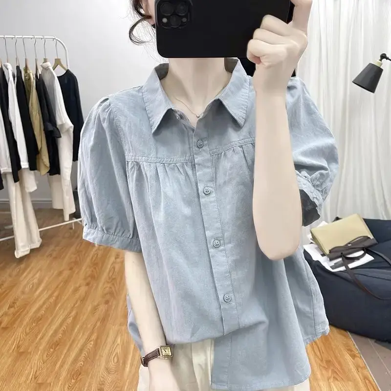 Chemise courte, manches courtes, col