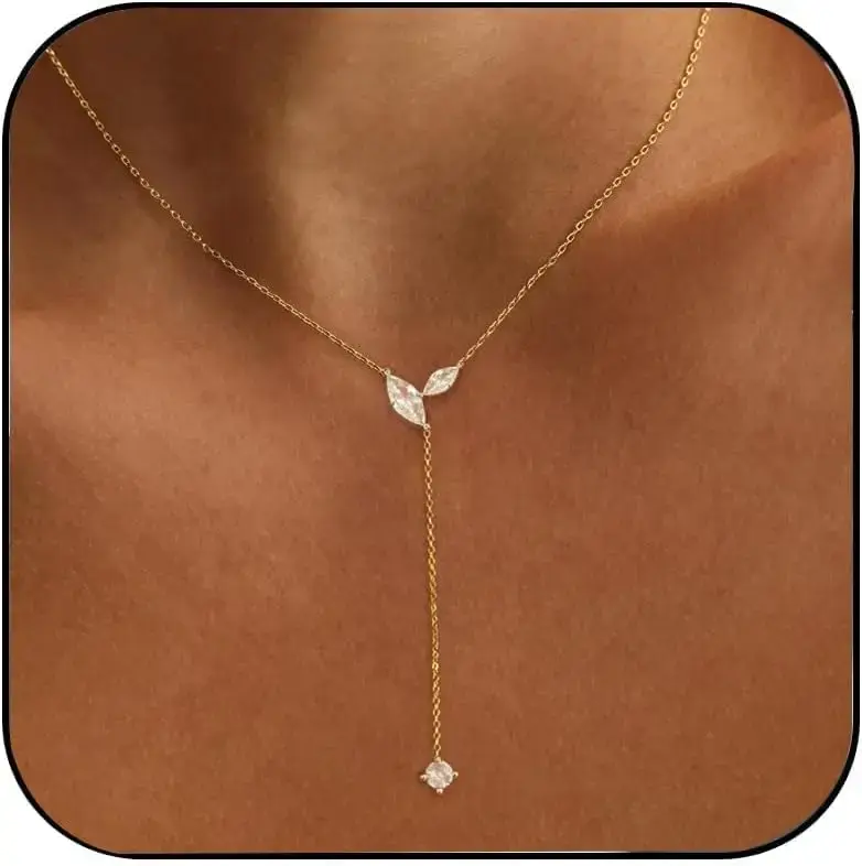 Collier lariat, chaîne longue, métal doré