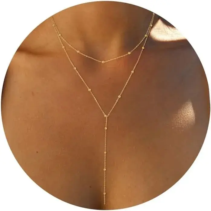 Collier Y, pendentif en y, métal doré