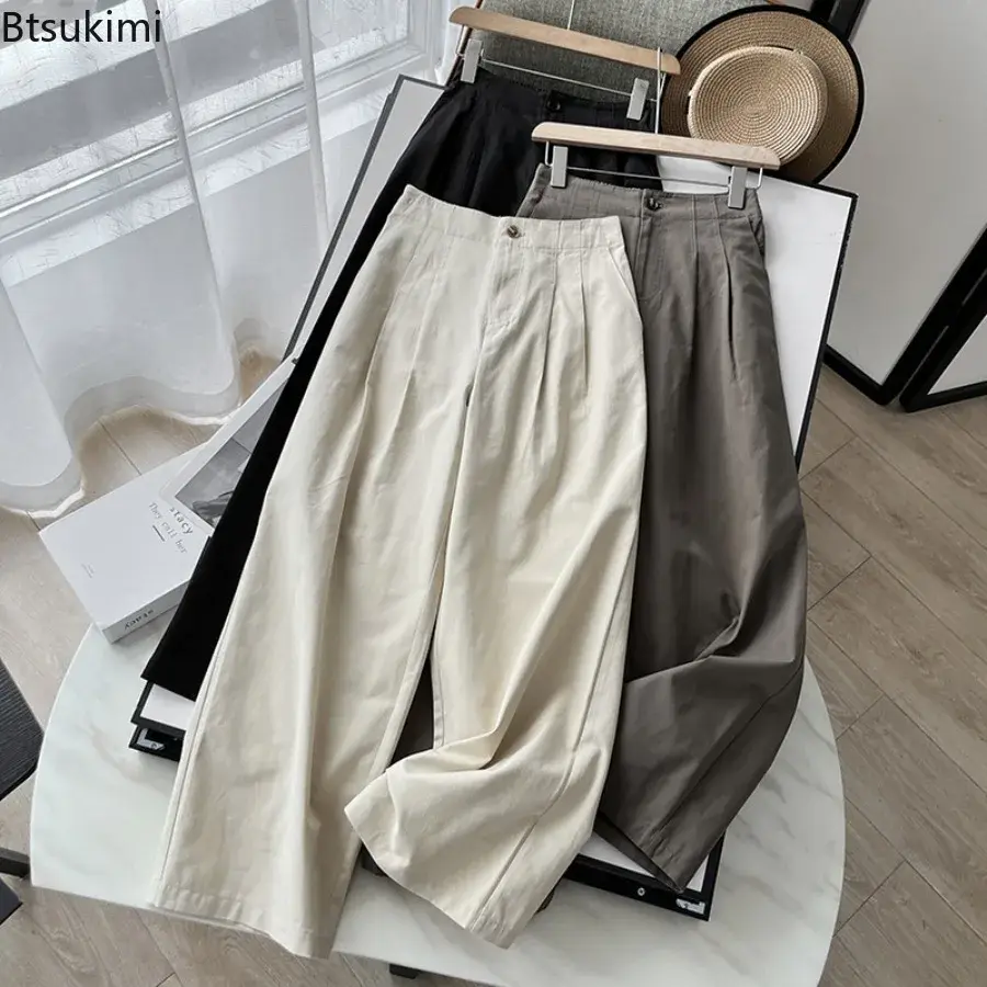 Pantalon uni, taille haute, jambe large