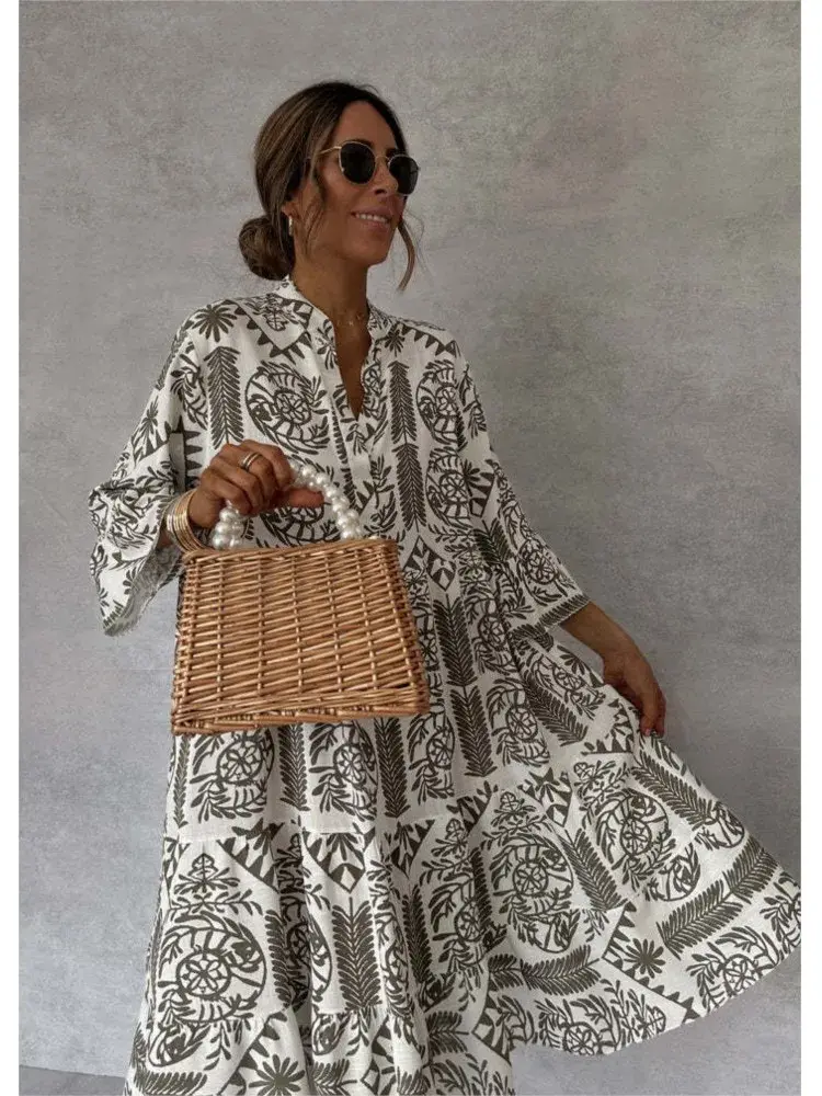 Robe bohème, mi-longue, coupe lâche