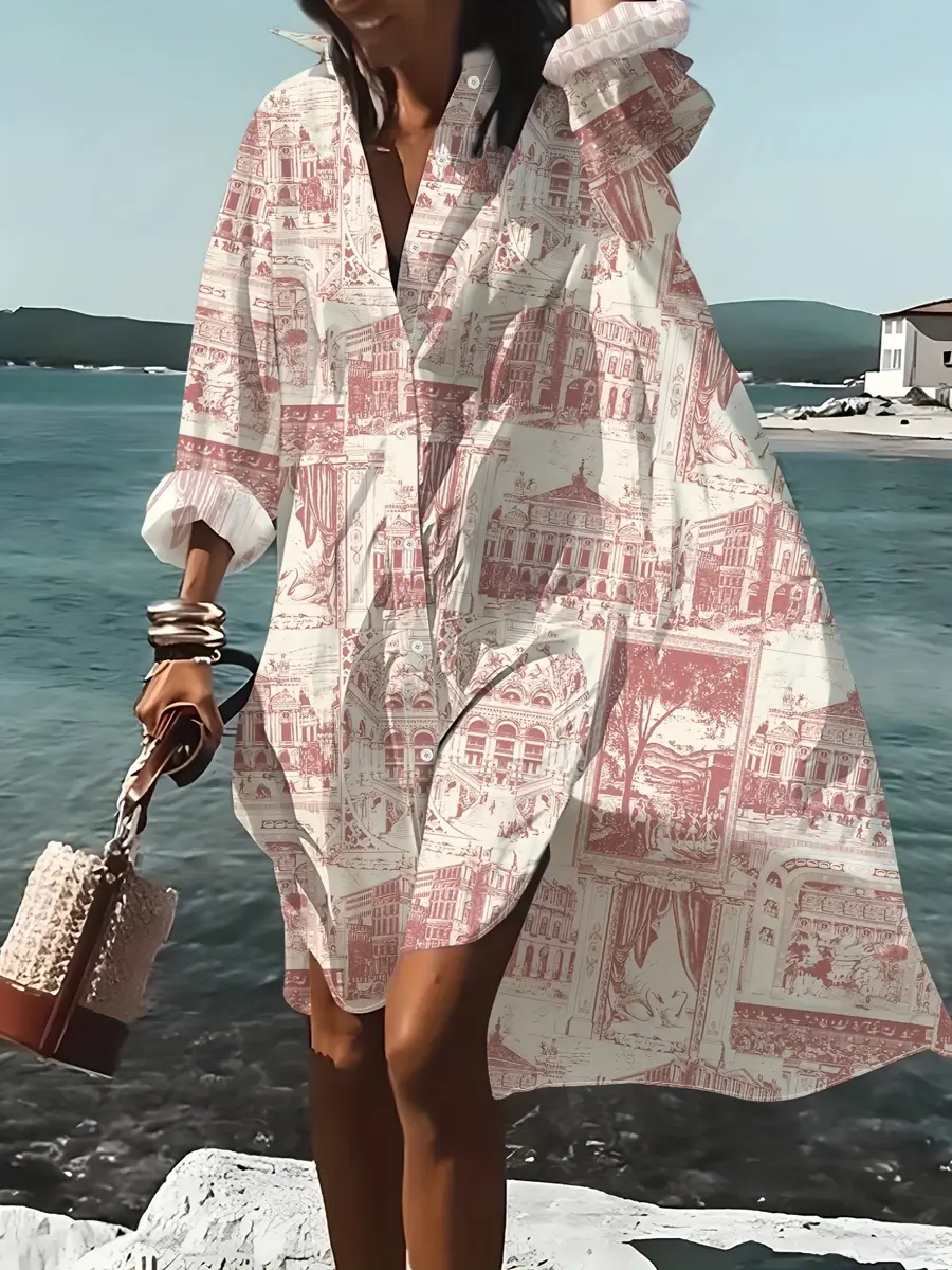 Robe rose, imprimé, manches longues